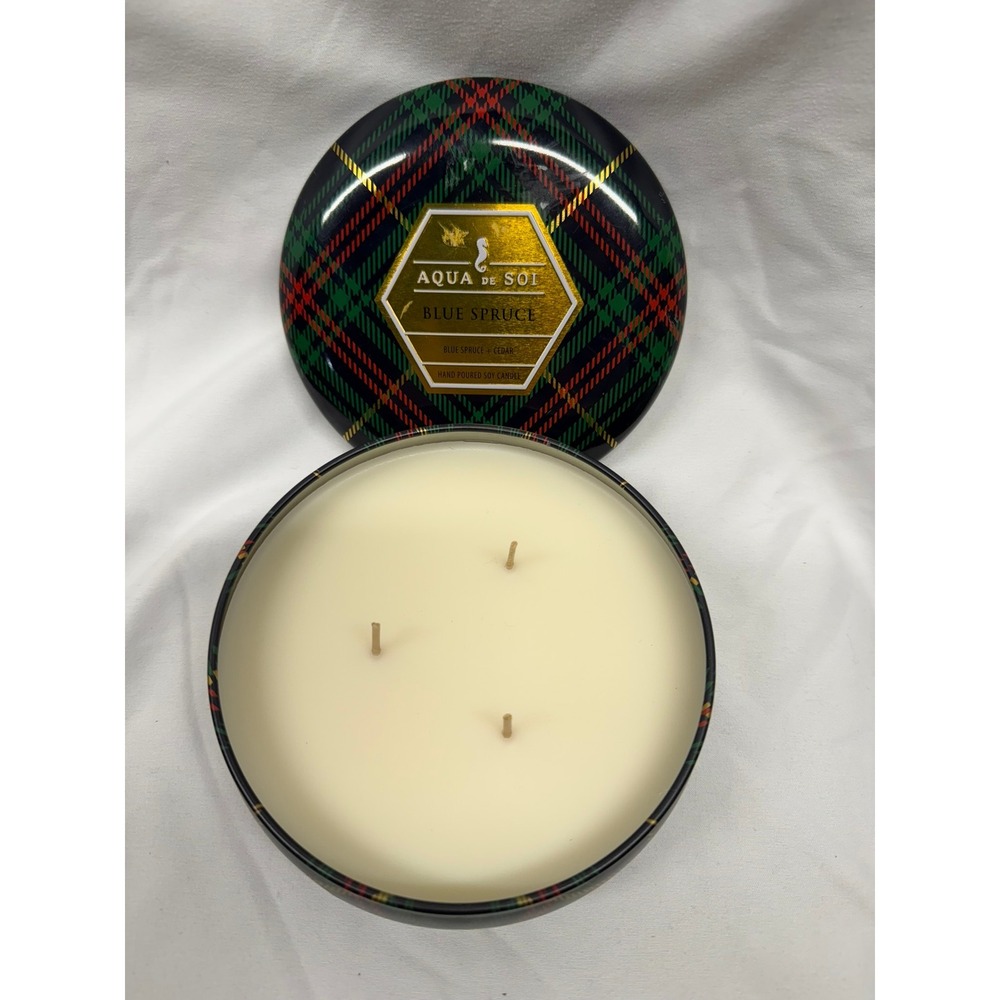 Aqua de Soi NEW Blue Spruce and‎ Cedar Hand Poured Soy 3-Wick Candle 21 oz